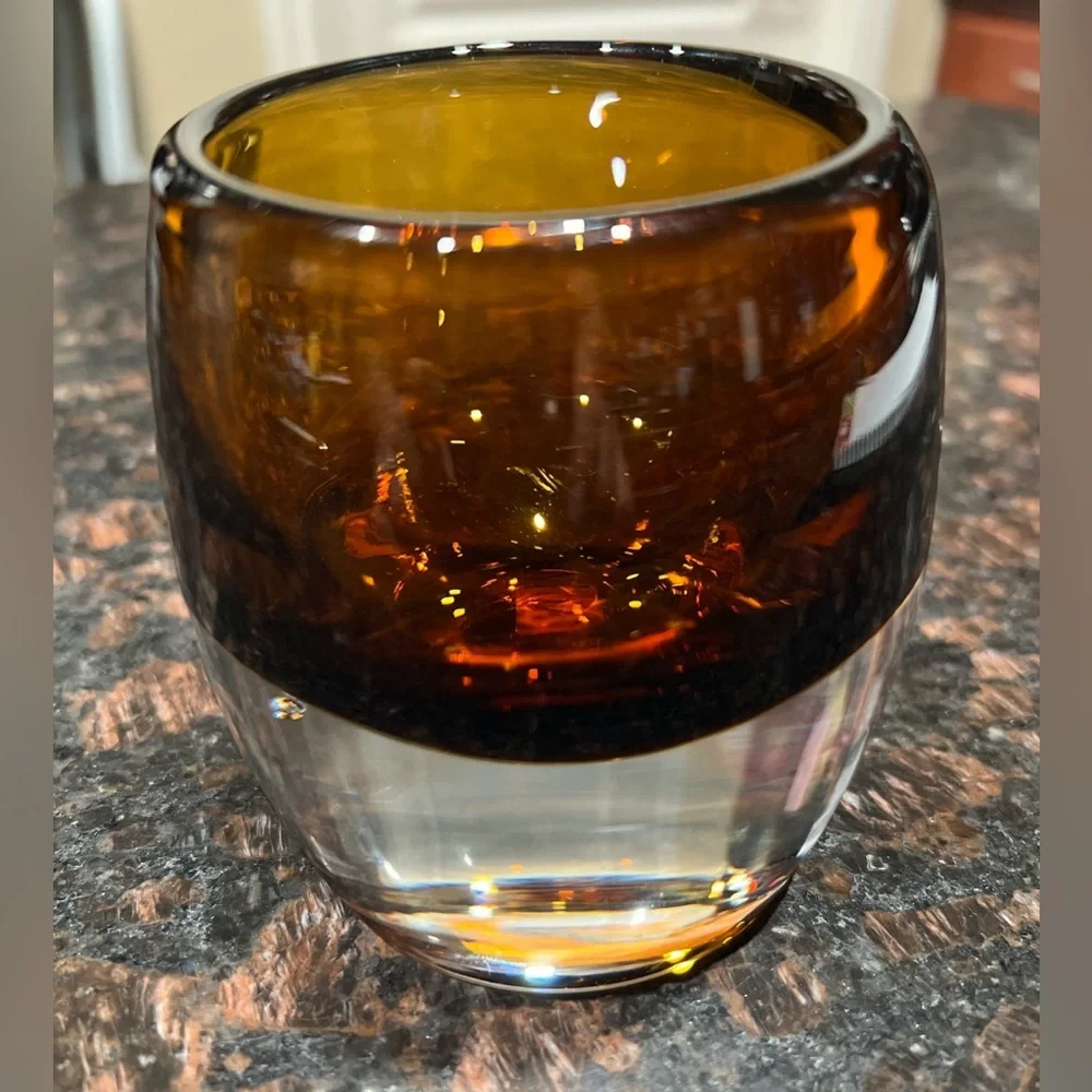 Crate & Barrel Fall Topaz Amber Glass Votive Candle Holder Diva Made in Poland